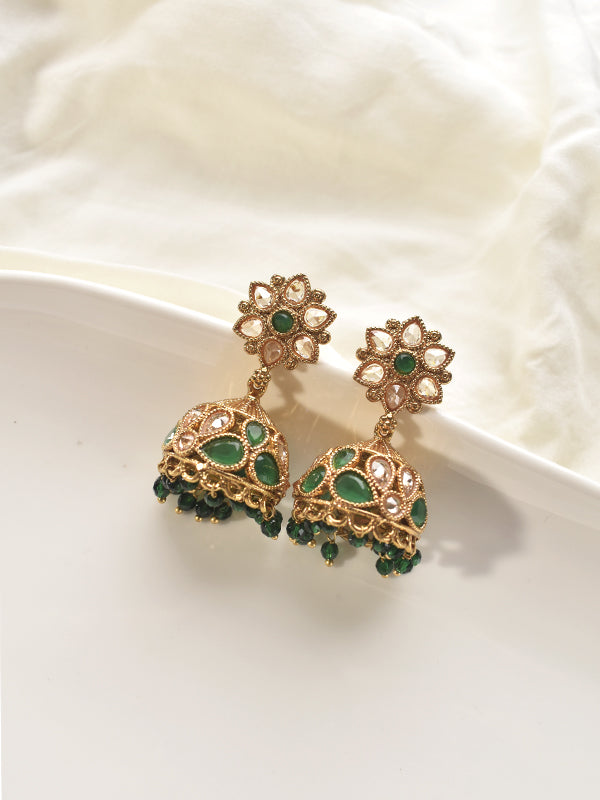 Floral Design Golden Kundan Jhumka