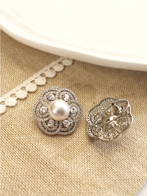 Floral Earrings with White Pearl