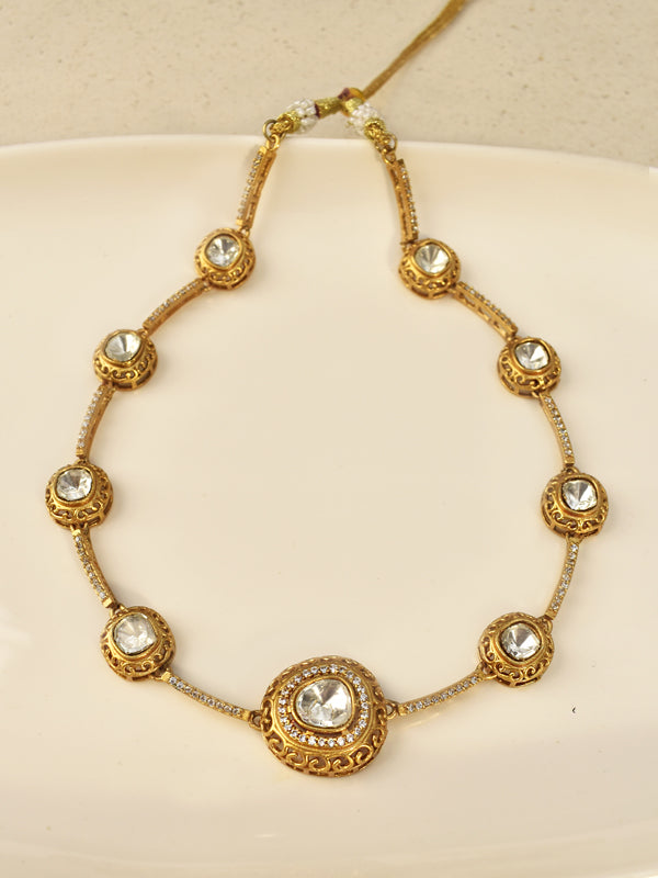 Traditional necklace with multiple clear round kundan
