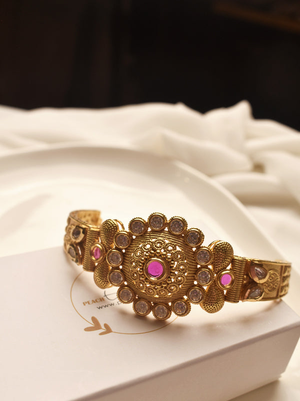 Gold Bracelet with Pink Stones 