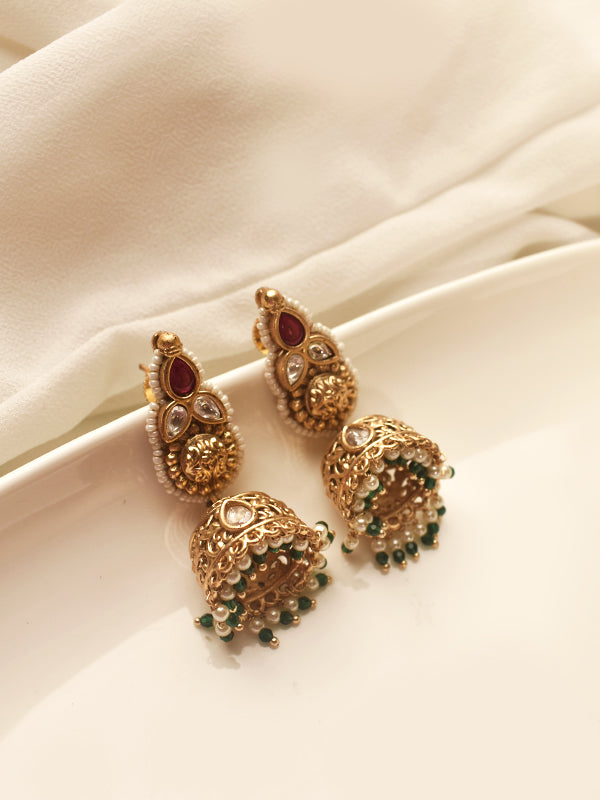 Gold Earrings with red Stone
