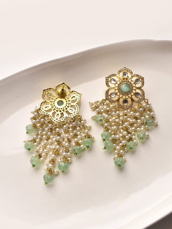 Gold and green beaded earrings 