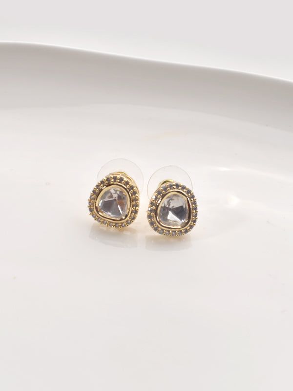 Gold heart-shaped earrings with Kundan gemstones 