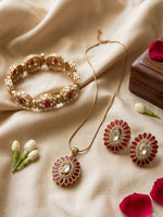Load image into Gallery viewer, Gold jewelry set with red and white stones
