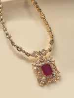 Load image into Gallery viewer, Gold tone AD Statement Necklace with Square Ruby Stone 
