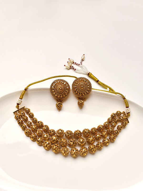 Golden Three Layer Matar Mala Choker 