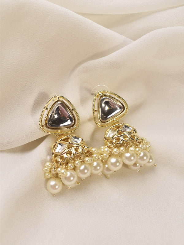 Golden Jhumka With Pearl | Stylish Kundan Jhumka