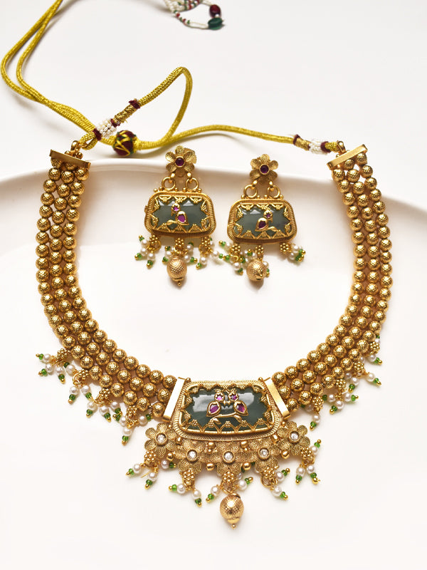 Golden Necklace with Colorful Stones