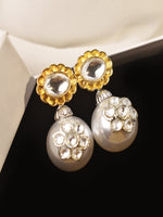 Load image into Gallery viewer, Golden Pearl Drops Earring | AD White Pearl Earring
