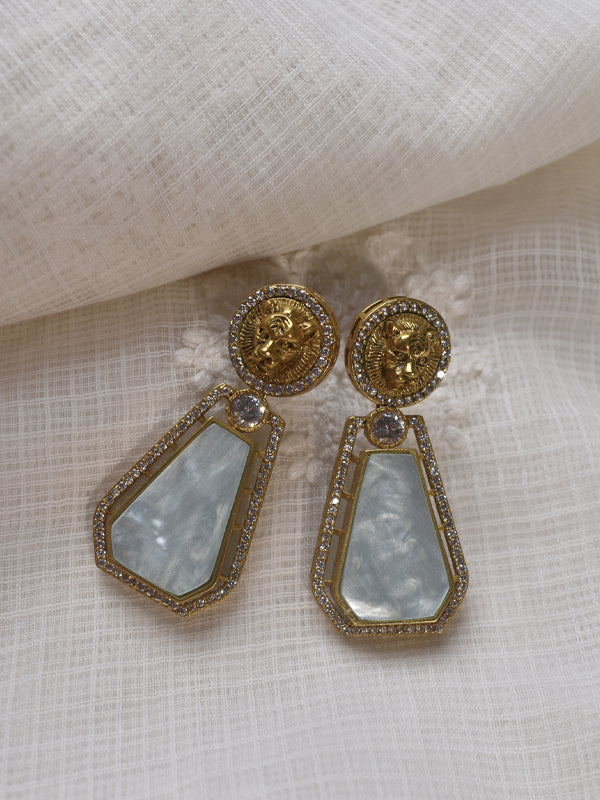 Golden Polish Earrings | Blue Stone Earrings