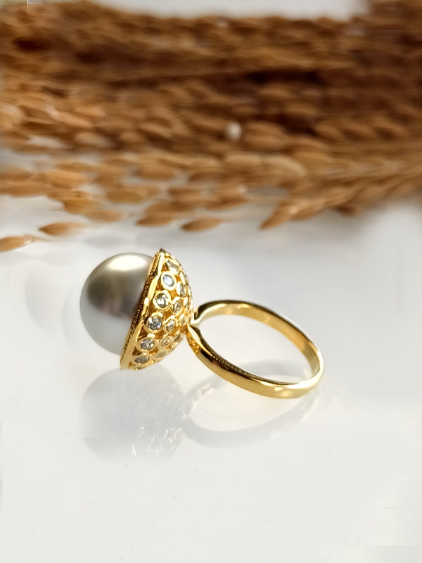 White Pearl Finger Rings | Golden Polish Finger Rings