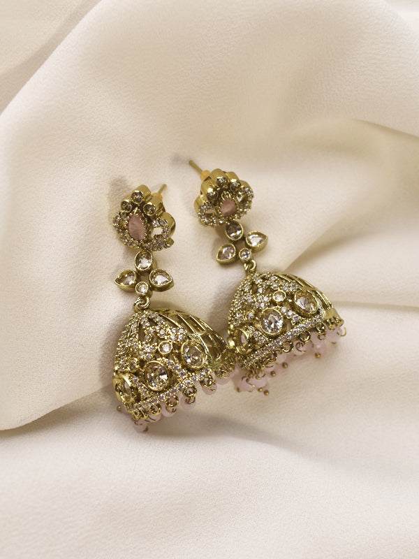 White Stone and Kundan stone Embeded Jhumka | Golden Polish Kundan Jhumkas