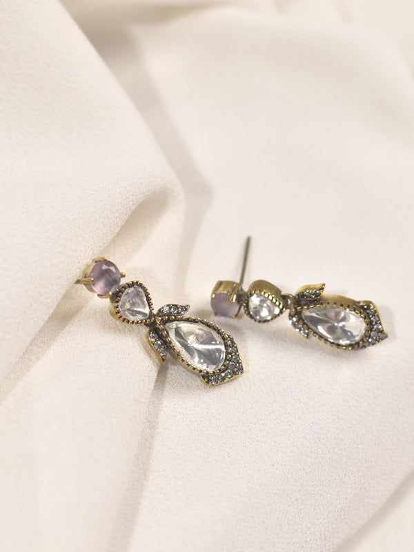 Golden Polish White Stone Earring