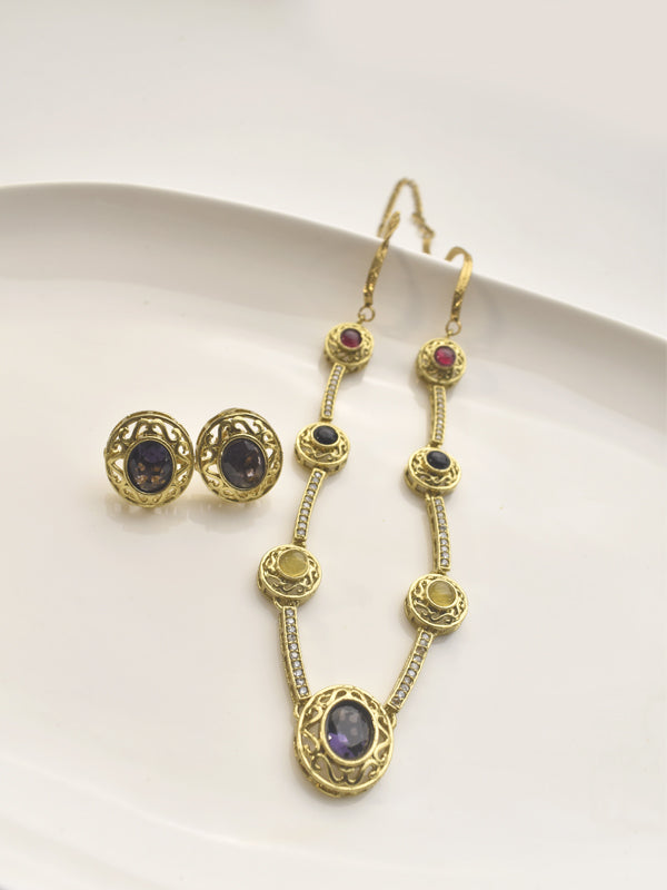 Golden Necklace with Dark gemstones 