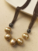 Load image into Gallery viewer, Golden Beaded Multi-Strand Statement Necklace Set | Five Large Beads and Multi-Layer Beaded Necklace 

