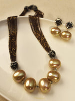 Load image into Gallery viewer, Golden Beaded Multi-Strand Statement Necklace Set | Multi-Layer Beaded Necklace
