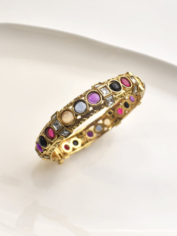 Golden Bracelet with Multicolored Gemstones 