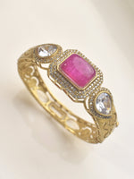 Load image into Gallery viewer, Golden Bracelet with Pink Stone and Clear Stones
