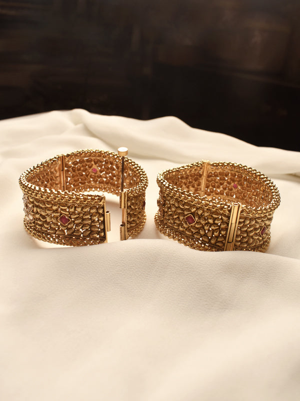 Golden Bracelets with Red Stones 
