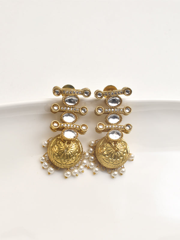Golden Earrings with Kundan accents 