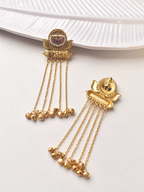 Golden Earrings with Chain Designs 