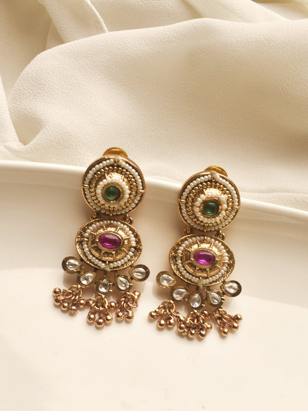 Golden Earrings with Gemstones 