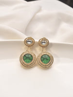 Load image into Gallery viewer, Golden Earrings with Green gemstones 
