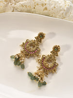 Load image into Gallery viewer, Golden Earrings with Green and Red Stones 
