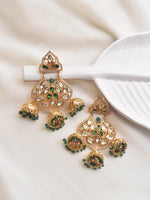 Load image into Gallery viewer, Golden Earrings with Green and White Stones 
