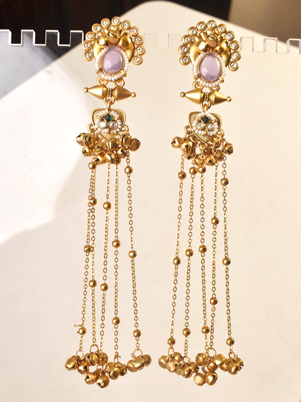 Golden Earrings with Pink Gemstones 