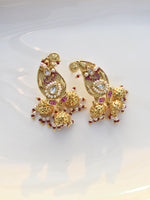 Load image into Gallery viewer, Golden Earrings with Red and White stones 
