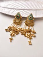 Load image into Gallery viewer, Golden Earrings with Green Gemstones 
