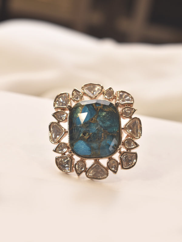Golden Finger Ring with Blue Stone
