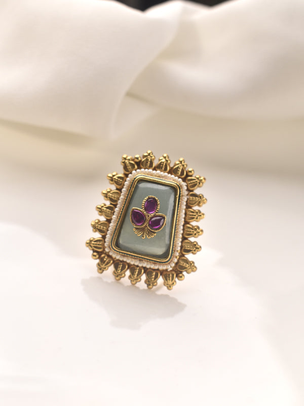 Golden Finger Ring with Purple Gemstones 