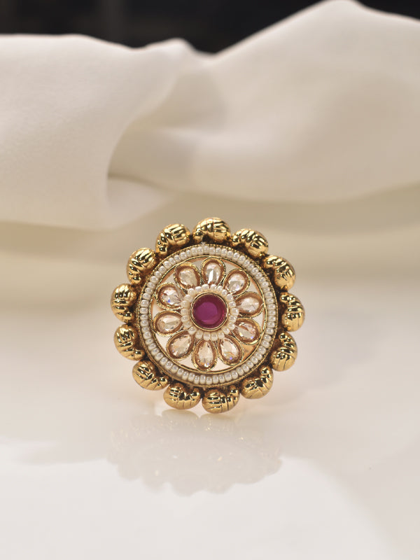 Golden Finger Ring with a Red Gemstone 
