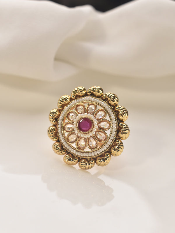 Golden Finger Ring with a Red Gemstone | Finger Rings For Women