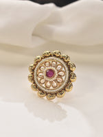 Load image into Gallery viewer, Golden Finger Ring with a Red Gemstone | Finger Rings For Women
