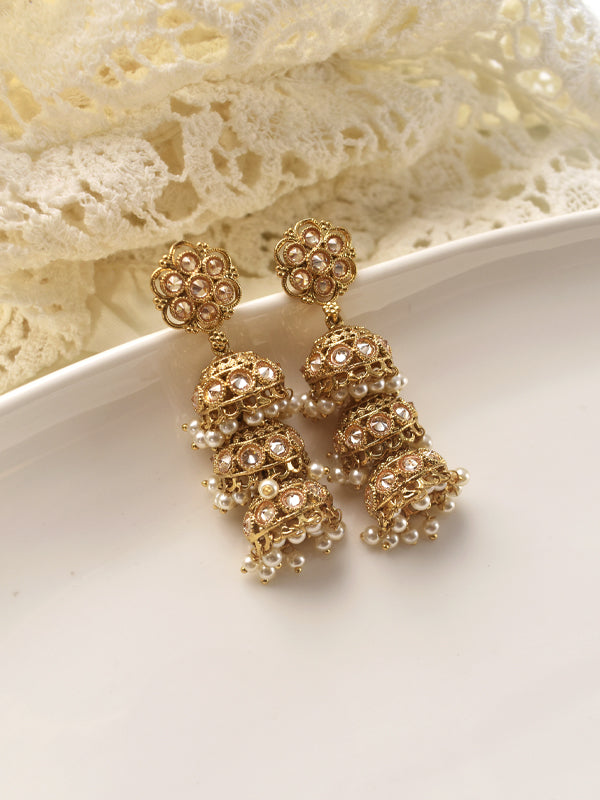 Golden Jhumka with Beaded 