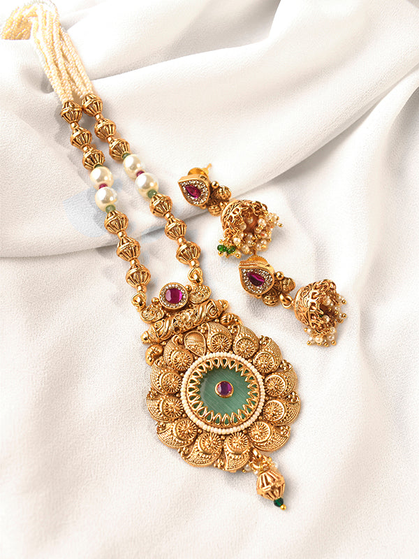 Golden Necklace with Gemstones 