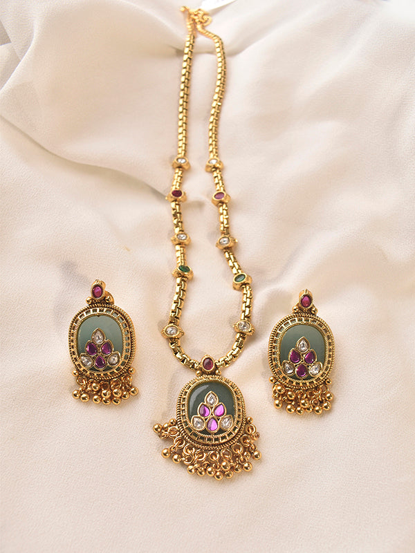 Golden Necklace with Colorful Stones