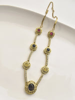 Load image into Gallery viewer, Golden Necklace with Dark gemstones

