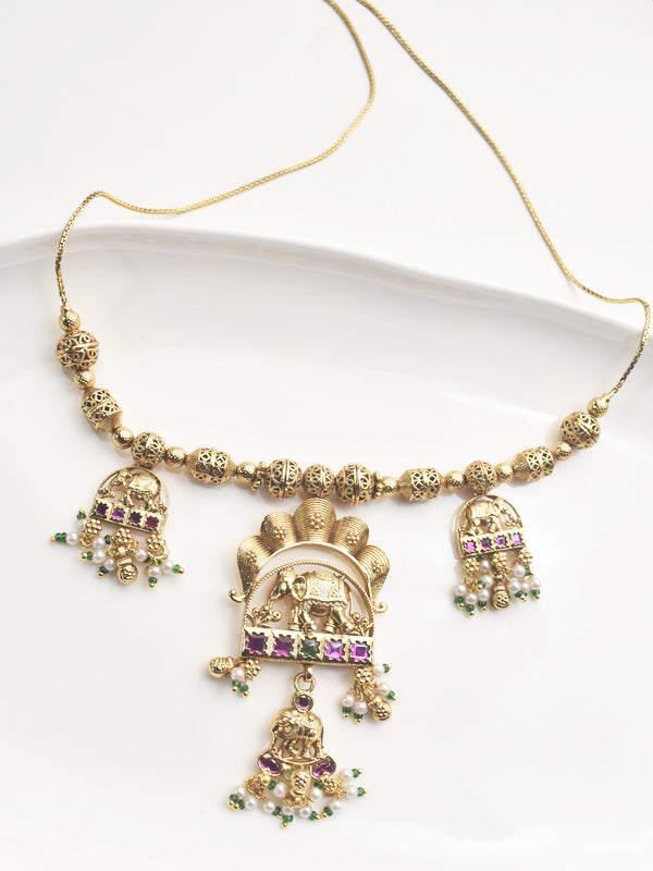 Golden Necklace with Elephant Design Pendant