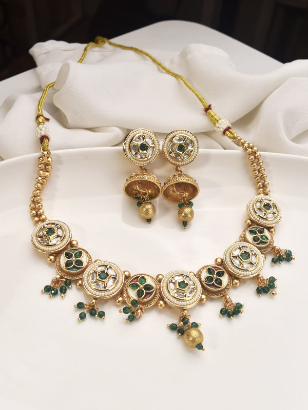 Golden Necklace with Green Stones 