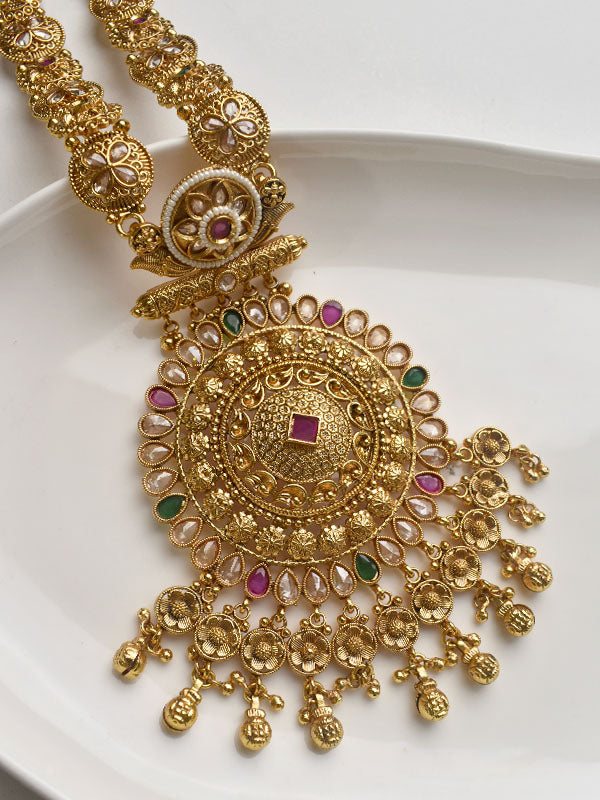 Golden_Necklace_with_Green_and_pink_Stones