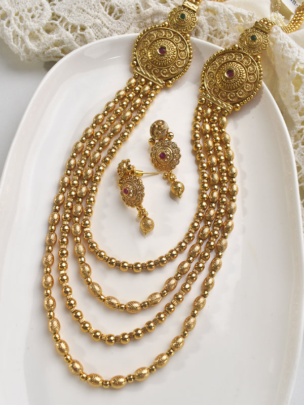 Golden Necklace with Intricate design | Traditional Necklace Set