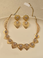 Load image into Gallery viewer, Golden Necklace with Leaf-Like Design |  Modern Design AD Necklace Set
