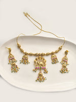 Load image into Gallery viewer, Golden Necklace with Pink and Green accents 
