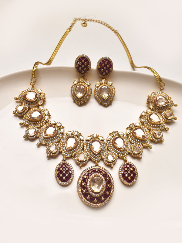 Golden Necklace with Red Gemstones 