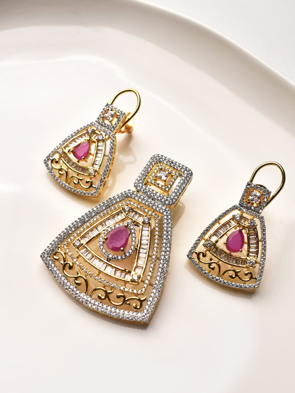 Golden Pendant with Pink Gemstones 