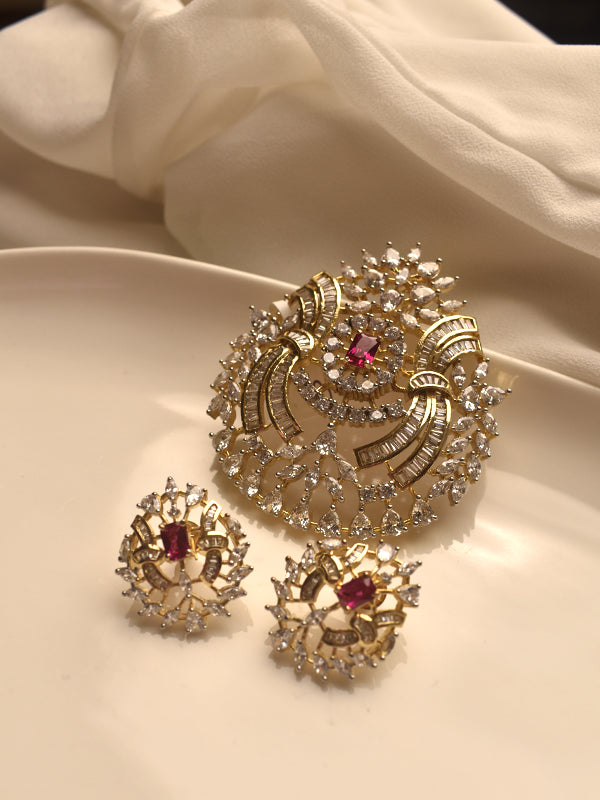 Golden Pendant with Red Gemstones